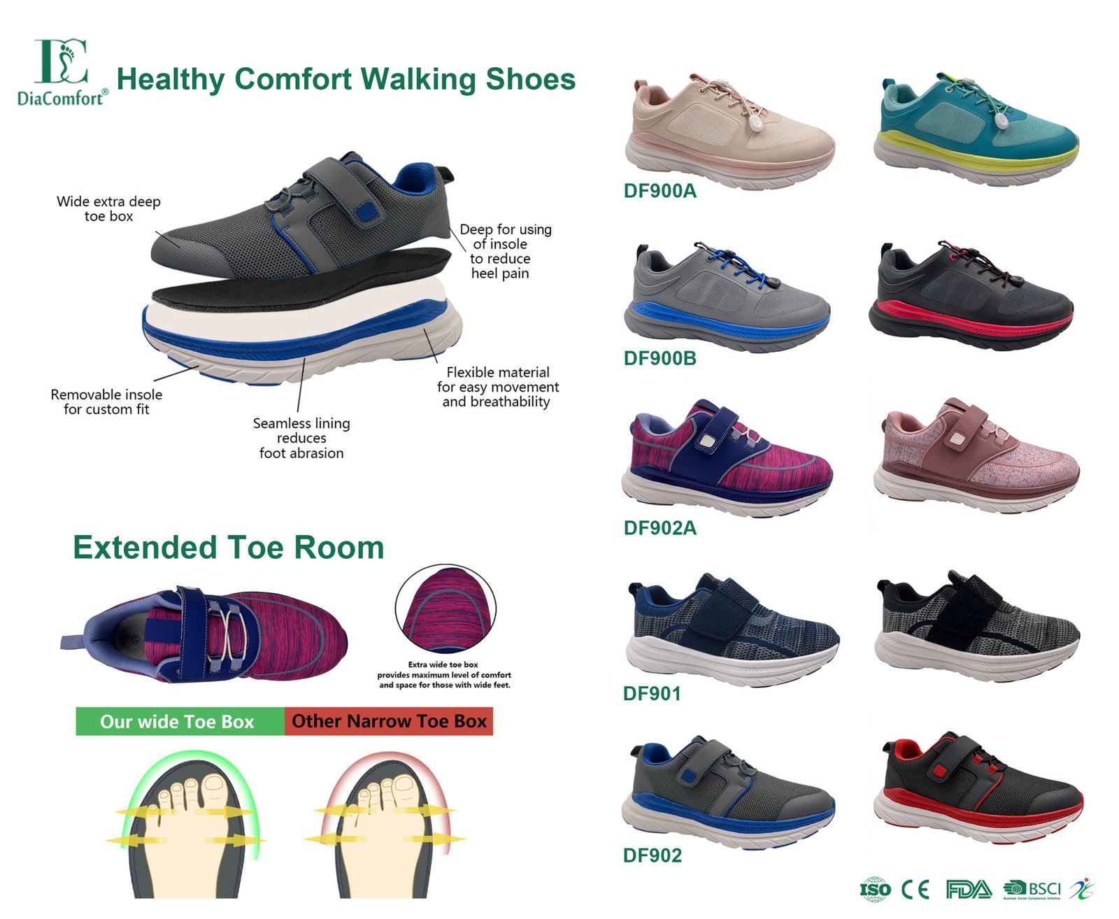 DiaComfort Wide-Toe Comfortable Walking Shoes
